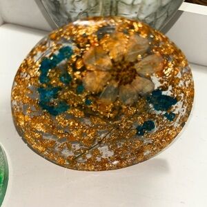 Gold and Blue Floral Resin Art Piece